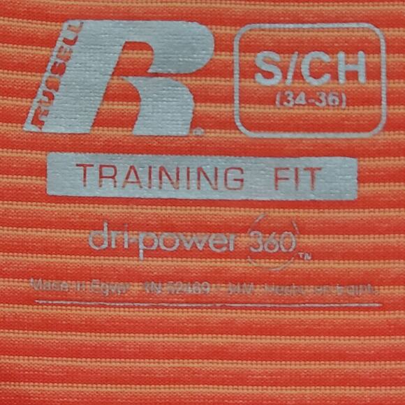 Russell Dri-Power 360 Orange Stripe Training Fit Short Sleeve Tee Small - Picture 6 of 12